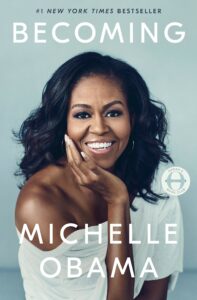 image shows book cover of Michelle Obama's book, Becoming